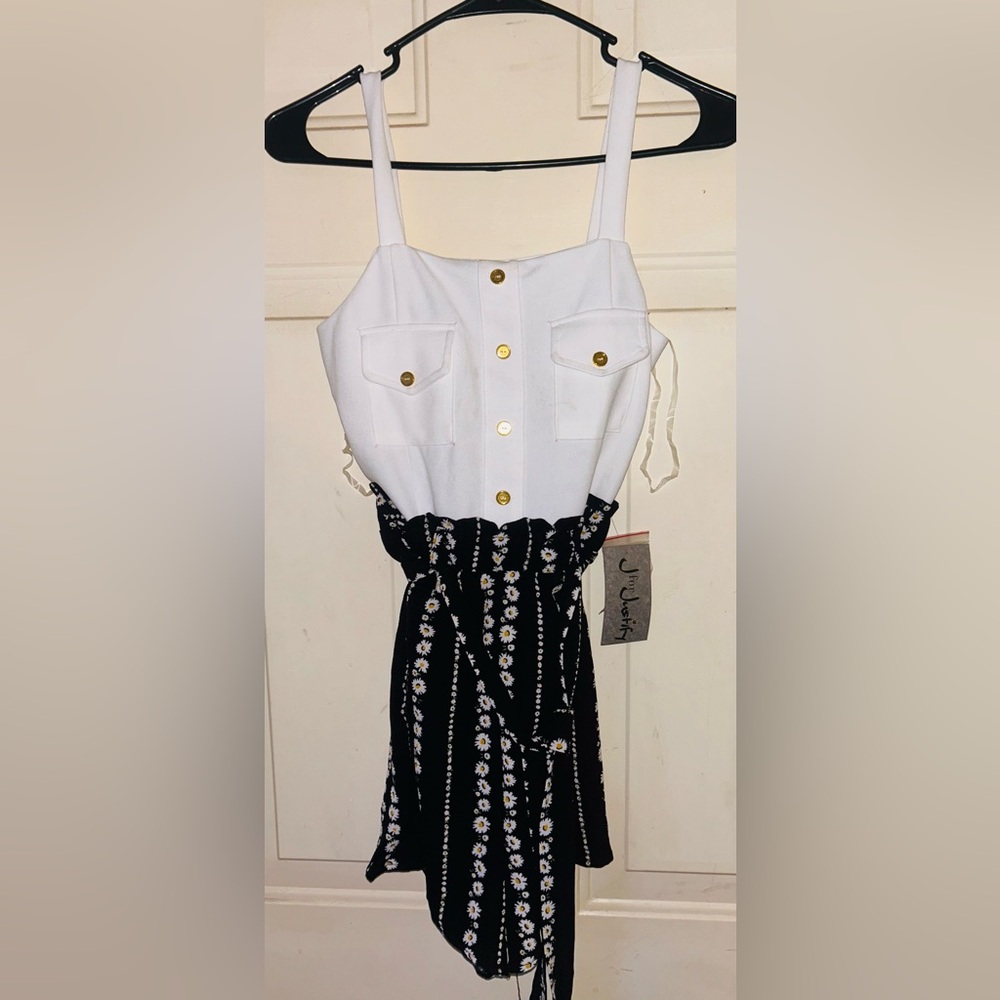 J for Justify White and Black Floral Jumpsuit
